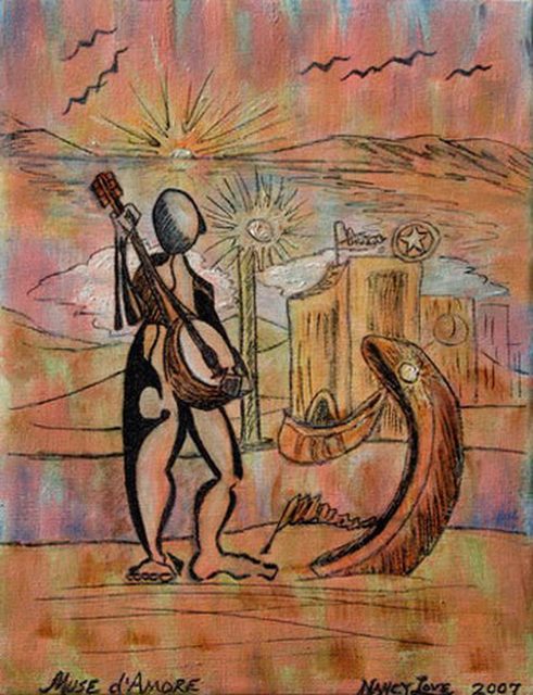 Muse d’Amore, oil and pen-and-ink on canvas